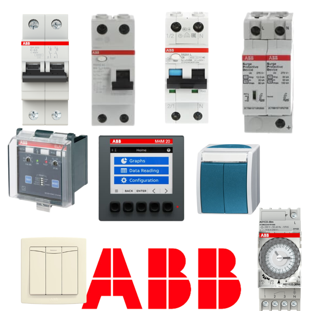 Công tắc ổ cắm, MCB, RCCB, RCBO, Tủ điện, Rơ le bảo vệ ABB